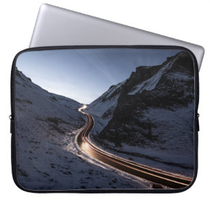 CURVY ROAD IN MIDDLE OF SNOW COVERED MOUNTAIN LAPTOP SLEEVE