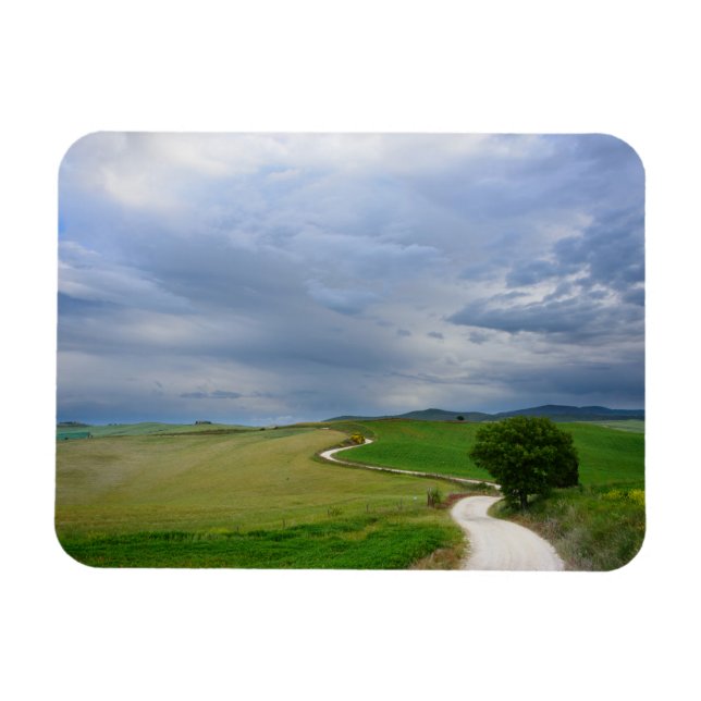 Curvy road towards a destination magnet rectangle (Horizontal)