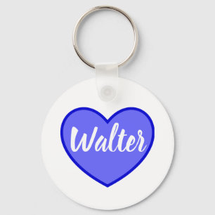 Curvy Walter Name In Blue Love Heart, Key Ring