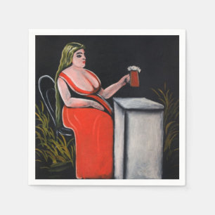 Curvy Woman with a Mug of Beer Napkin