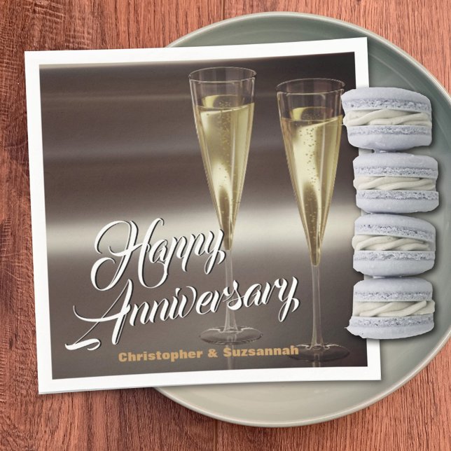 Cus Champagne Glasses Custom Happy Anniversary Napkin (Creator Uploaded)