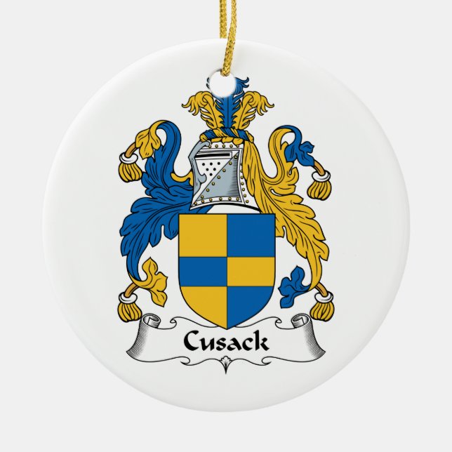 Cusack Family Crest Ceramic Tree Decoration (Front)