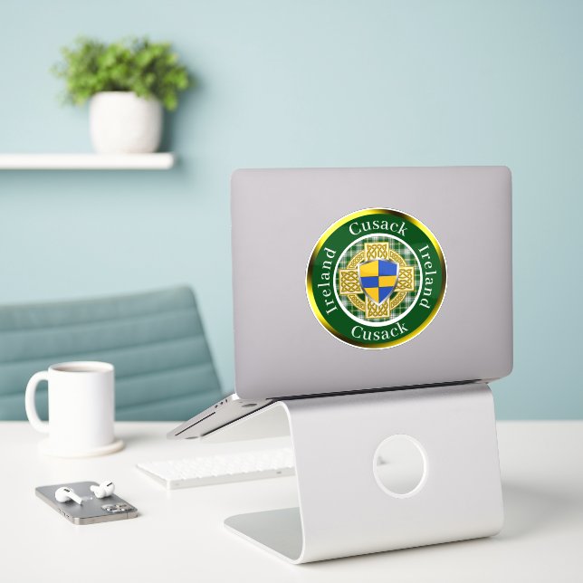 Cusack Shield & Celtic Cross Personalised (Laptop On Desk)
