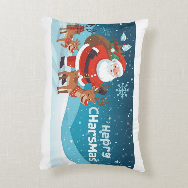 cuschion with Santa Claus and reindeer Decorative Cushion (Back(Vertical))