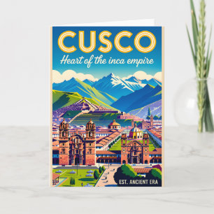 Cusco Peru Cityscape Retro Travel Poster Art Card