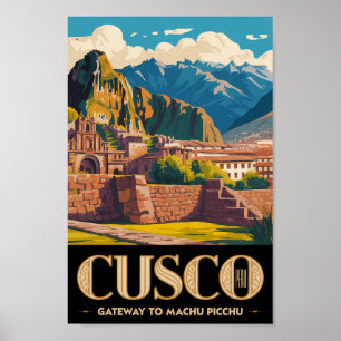 Cusco Peru Illustration Travel Art Vintage Poster