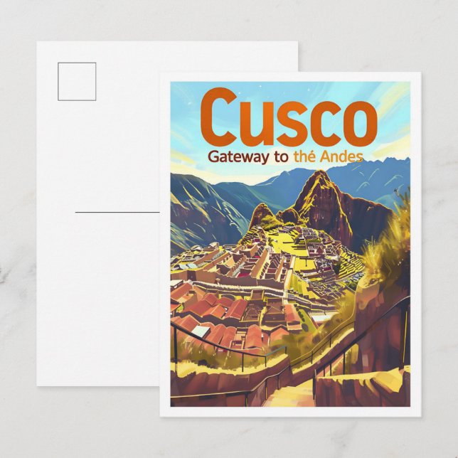 Cusco Peru Vintage Art Travel Illustration Postcard (Front/Back)