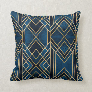 Cushion - Art Deco Blue & Gold Mirrored