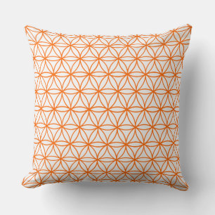 Cushion, Lotus Flower Graphic in White and Orange Cushion