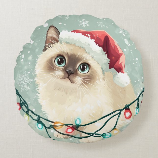 Cushion of a cat in a Christmas hat (Front)