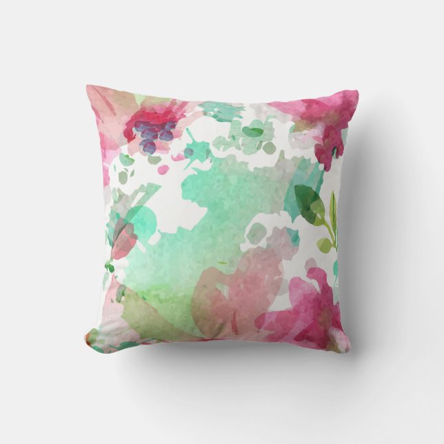Cushion Pillow Floral Design Watercolor (Front)