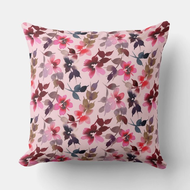 Cushion Pillow - Floral Print on a Pink Background (Front)