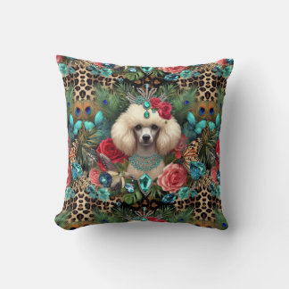 Cushion White Poodle Floral Leopard Print