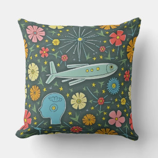 Cushion with fish, intelligence and flowers