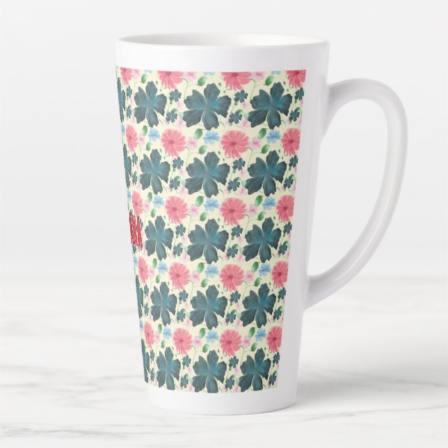 Cusom Watercolor floral pattern gift   Latte Mug (Right)