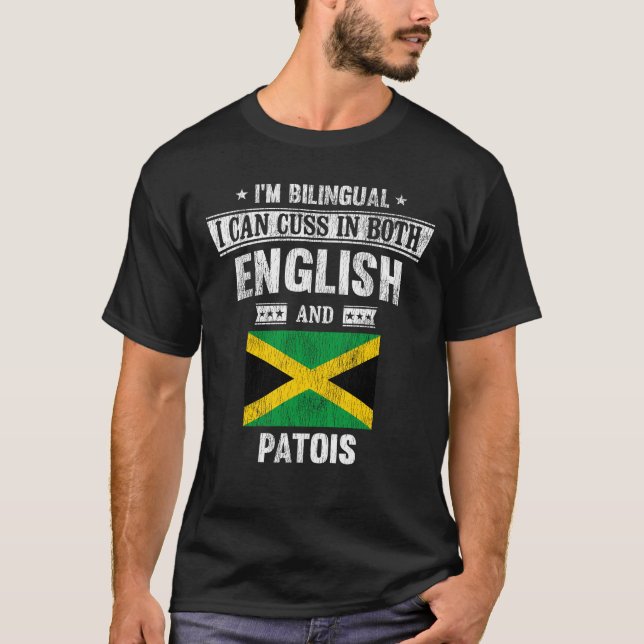 Cuss In Both English and Patois Funny Jamaica Flag T-Shirt (Front)