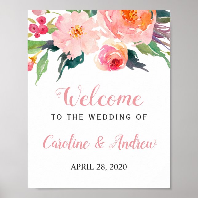 CUST Watercolor Floral Welcome Wedding Sign (Front)