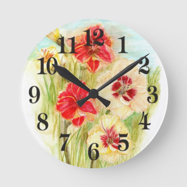 Custard Candy and Mango Orange Day Lilies Round Clock (Front)