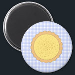 Custard Pie. Yellow Tart, with Blue Gingham. Magnet<br><div class="desc">This design features an image of a yellow custard tart,  sprinkled with nutmeg.</div>