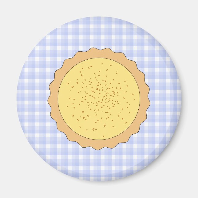 Custard Pie. Yellow Tart, with Blue Gingham. Magnet (Front)