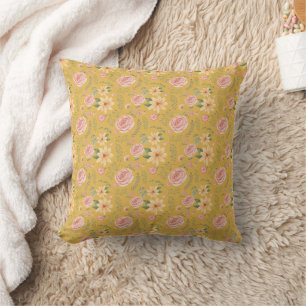 Custard Yellow Elegant Vintage Wildflower Pattern Cushion