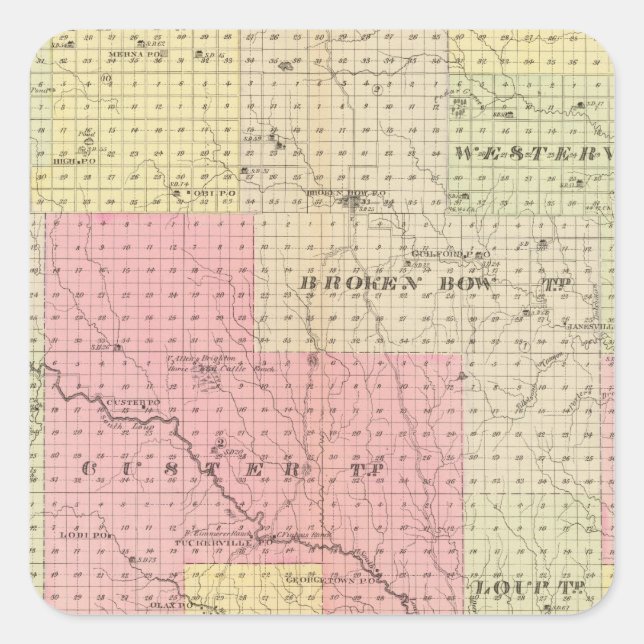 Custer and Logan County, Nebraska Square Sticker (Front)
