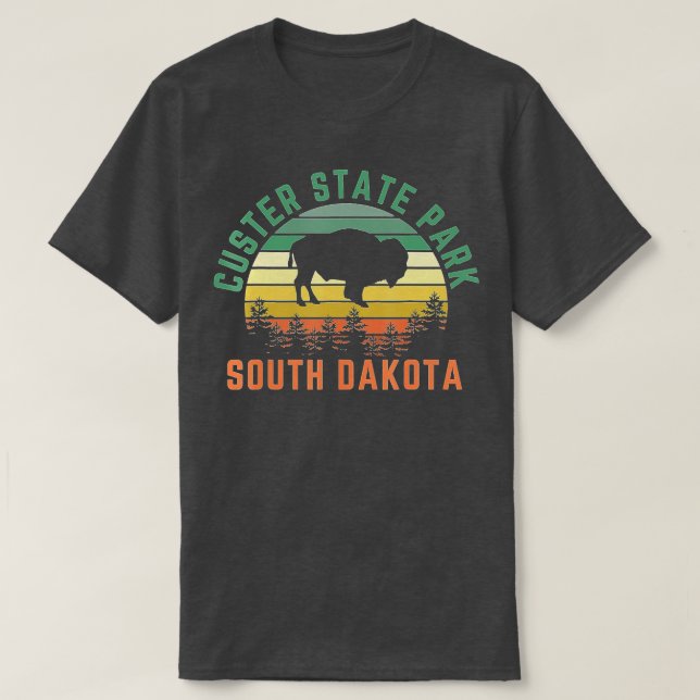 Custer State Park South Dakota Buffalo Retro Sunse T-Shirt (Design Front)