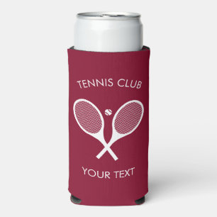Custimizable Modern Burgundy White Tennis Racket Seltzer Can Cooler