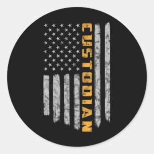 Custodian American Flag USA Janitor School Classic Round Sticker