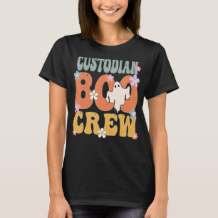 Custodian Boo Crew Ghost Retro Groovy Halloween Fo T-Shirt