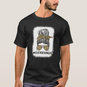Custodian Life Leopard Messy Bun Women Back To Sc T-Shirt