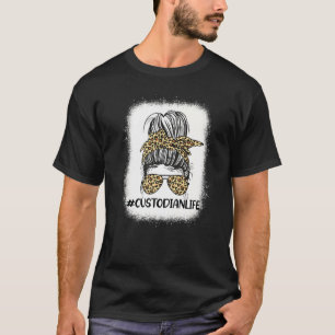 Custodian Life Leopard Messy Bun Women Back To Sc T-Shirt