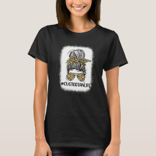 Custodian Life Leopard Messy Bun Women Back To Sc T-Shirt