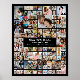 Custom 100 Pictures Photo Collage 100th Birthday Poster
