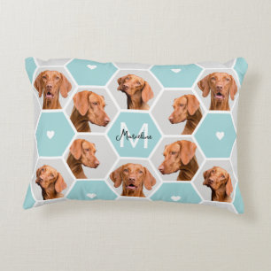 Custom 10 Pet Dog Photo Collage Monogram Blue Grey Decorative Cushion