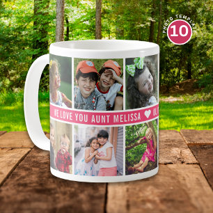 Custom 10 Photo Collage We Love You Aunt Pink Coffee Mug