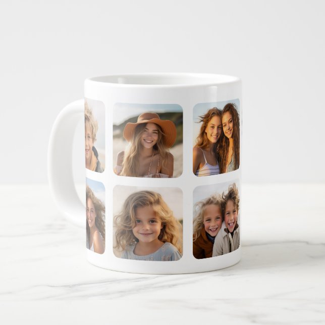 Custom 10 Photo Collage with rounded frames Large Coffee Mug (Front Left)