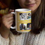 Custom 10 photo collage your text family elegant coffee mug<br><div class="desc">"We are family name and this is our story since year" handwriting custom white brushed calligraphy script (changeable text) and your ten family images over a lemon yellow (changeable) background making a beautiful 10 photo collage mug to mark your anniversary with a keepsake gift or just sip your favourite coffee...</div>
