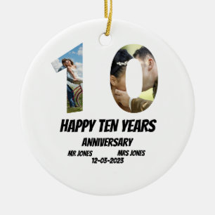 Custom 10 Years Anniversary 2 Photo collage   Ceramic Ornament