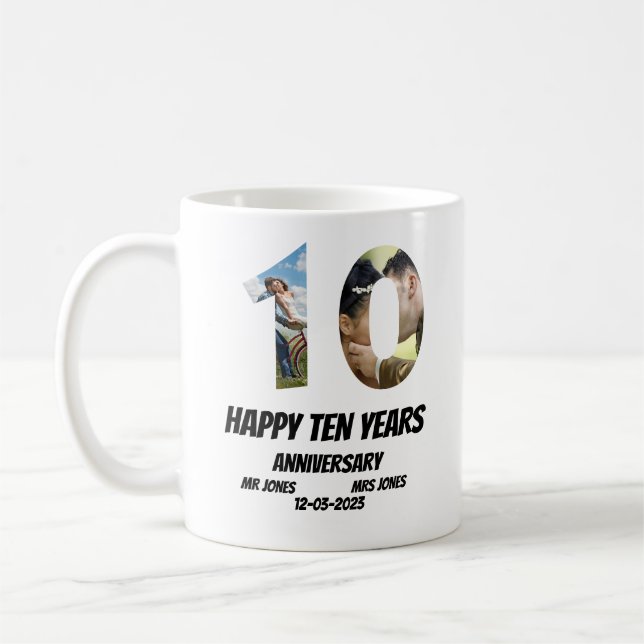 Custom 10 Years Anniversary 2 Photo collage   Coffee Mug (Left)