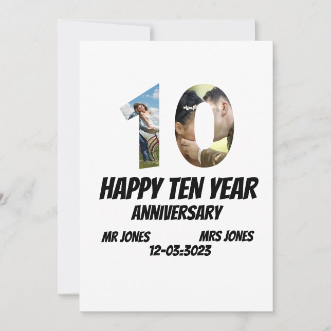 Custom 10 Years Anniversary 2 Photo collage T-Shir Invitation (Front)