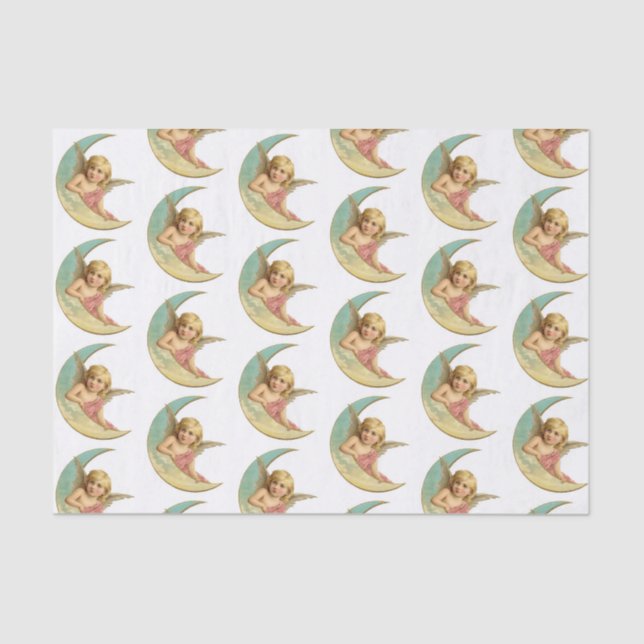 Custom 10lb Tissue Paper, White CHERUB AND MOON Paper (Front)