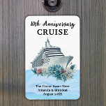 Custom 10th Anniversary Cruise Cabin Door Magnet<br><div class="desc">Small custom 10th wedding anniversary magnet with a cruise ship design and a watercolor sea illustration. Ideal to hang on the cabin door and as a keepsake for the fridge back home.</div>