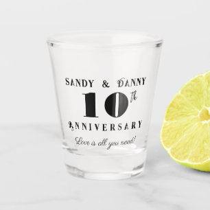Custom 10th Anniversary script black white modern Shot Glass