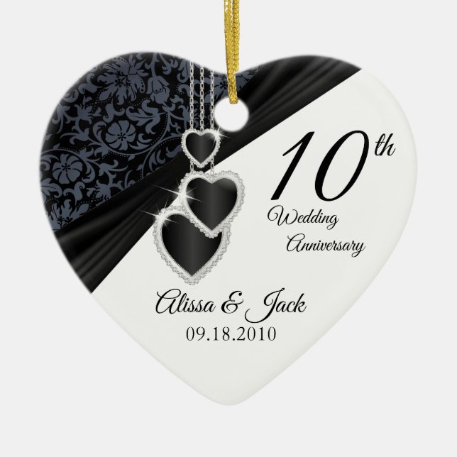 Custom - 10th Onyx Photo Wedding Anniversary Photo Ceramic Ornament (Front)