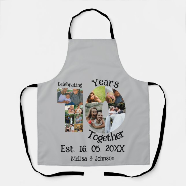 Custom 10th wedding anniversary 11 photo collage apron (Front)