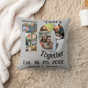 Custom 10th wedding anniversary 11 photo collage cushion