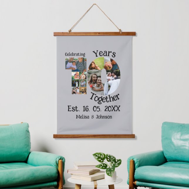 Custom 10th wedding anniversary 11 photo collage hanging tapestry (Living Room)