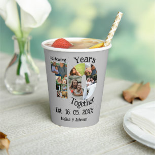 Custom 10th wedding anniversary 11 photo collage paper cups