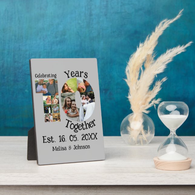 Custom 10th wedding anniversary 11 photo collage plaque (Side)